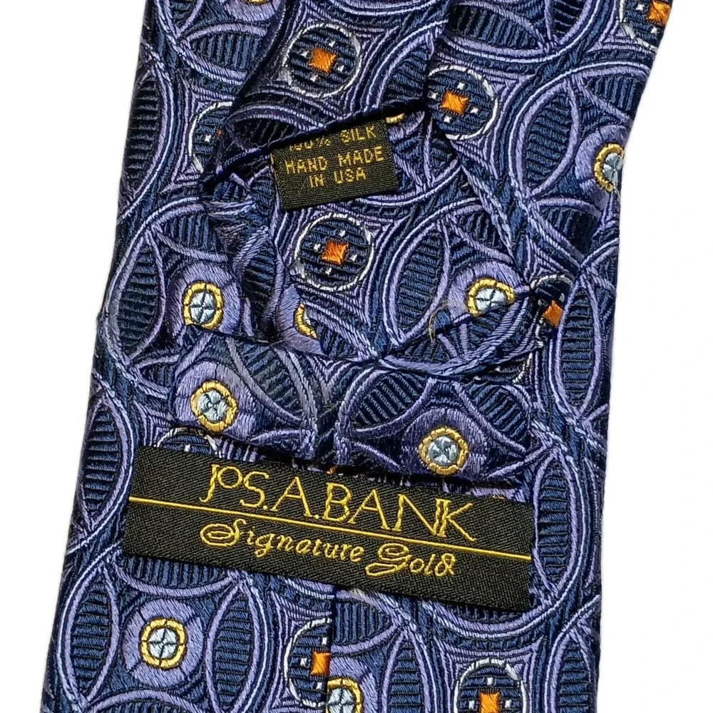 JOS. A. BANK‎ Signature Gold Men's Silk Necktie Designer Geometric Blue Classic
